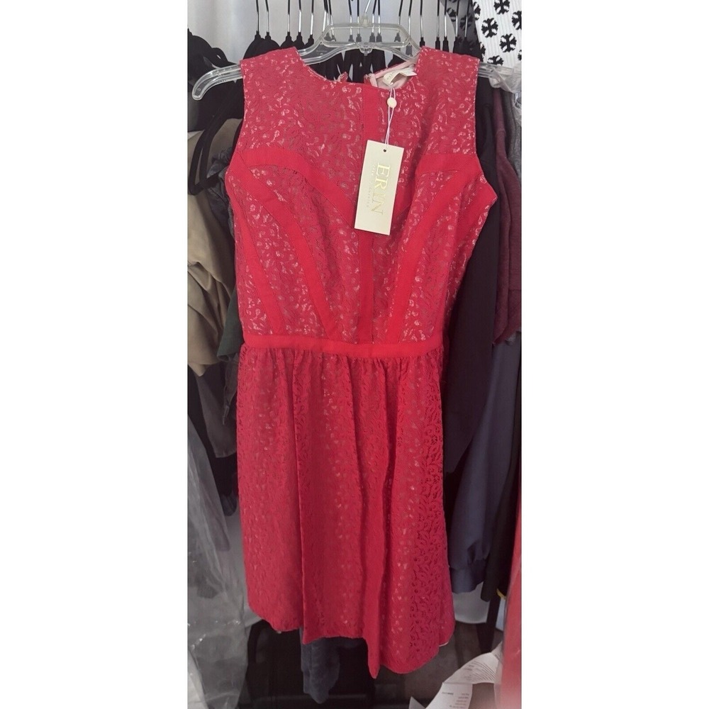 NWT Erin Fetherston Dress Cocktail Wedding Date‎ Lace Double Lined Red Size 2